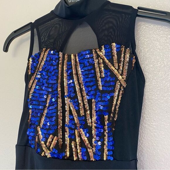 Weissman Dance costume dress black blue sequin Check Me Out 12418 child LC - Picture 3 of 15